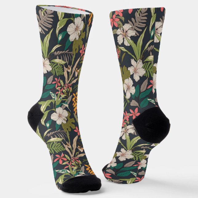 Colourful Tropical Flower Pattern Socks (Angled)