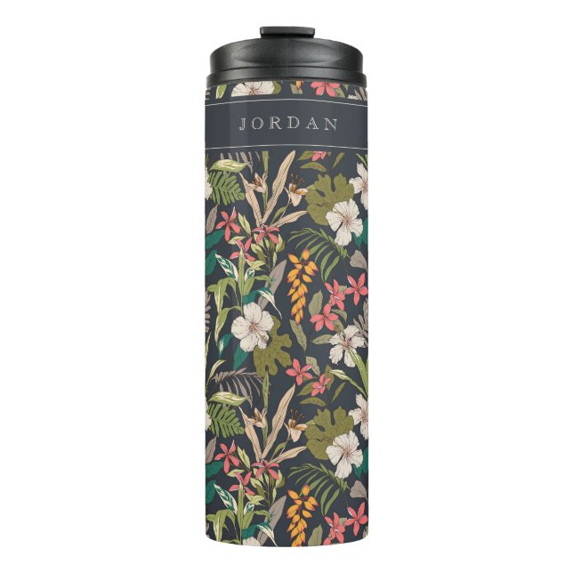 Colourful Tropical Flower Pattern Thermal Tumbler (Front)