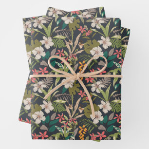 Colourful Tropical Flower Pattern Wrapping Paper Sheet