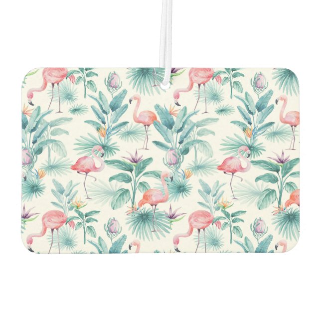 Colourful tropical flowers and flamingos pattern air freshener (Back)