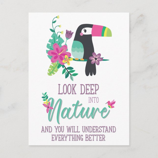 colourful tropical flowers and toucan inspirationa postcard (Front)