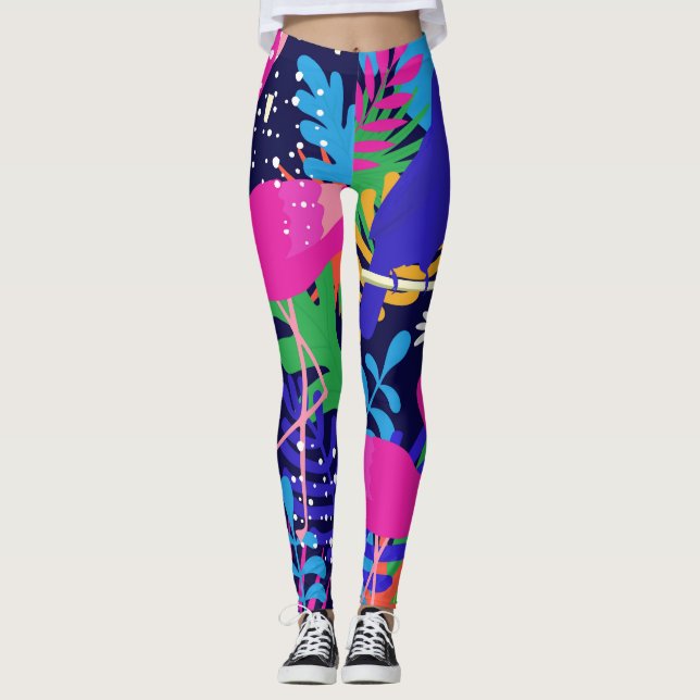 Colourful tropical flowers & birds collage 2 leggings (Front)