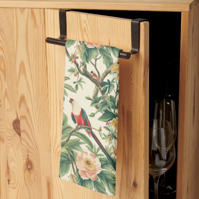 Colourful Tropical Flowers Birds Kitchen Towel (Thirds Fold)
