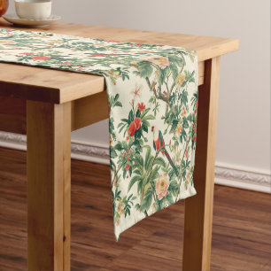 Colourful Tropical Flowers Birds Short Table Runner
