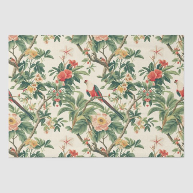 Colourful Tropical Flowers Birds Tissue Paper (Front)