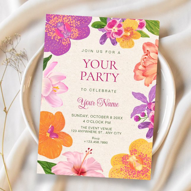 Colourful tropical flowers bloom  invitation (Creator Uploaded)