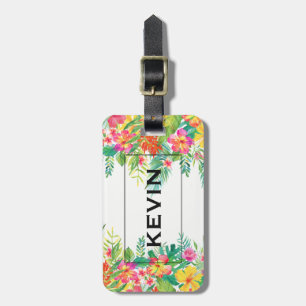 Colourful Tropical Flowers Border Luggage Tag