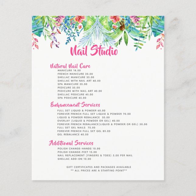 Colourful Tropical Flowers Border Price List Flyer (Front)