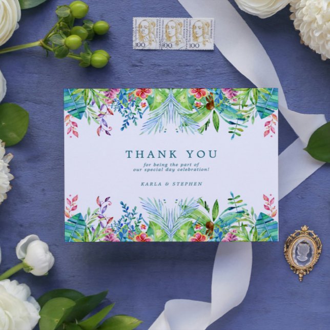 Colourful Tropical Flowers Border Thank You Card (Creator Uploaded)