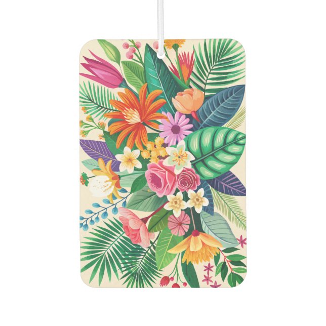 Colourful tropical flowers bouquet air freshener (Front)