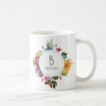 Colourful Tropical Flowers Bouquet Monogram Coffee Mug<br><div class="desc">Elegant modern colourful tropical flowers bouquet arraignment with circle and customizable name and monogram.</div>