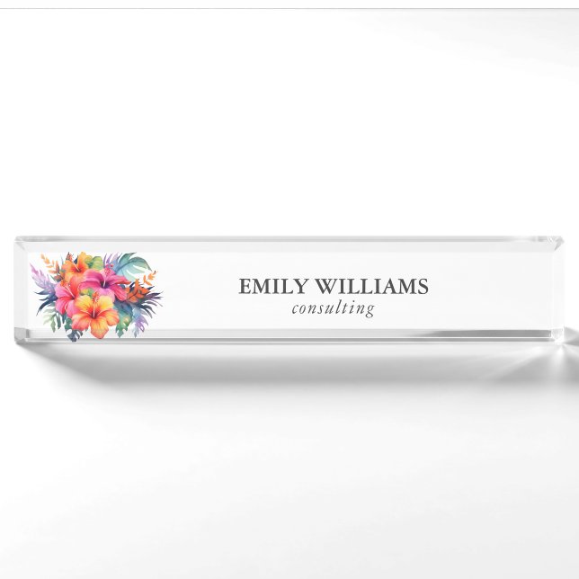 Colourful Tropical Flowers bouquet Name Plate (Front)
