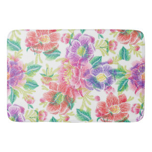 Colourful Tropical Flowers Collage Pattern Bath Mat