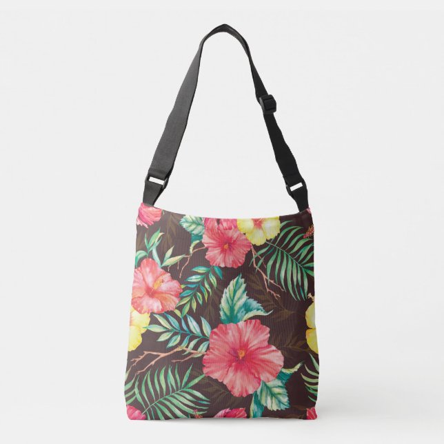 Colourful Tropical Flowers Dark Background Crossbody Bag (Front)