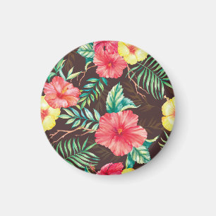 Colourful Tropical Flowers Dark Background Magnet