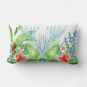 Colourful Tropical Flowers Design Lumbar Pillow