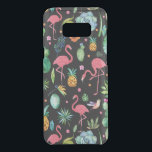 Colourful Tropical Flowers & Flamingos Pattern Uncommon Samsung Galaxy S8 Plus Case<br><div class="desc">Colourful tropical flowers pineapple,  cactus and pink flamingo pattern . Changeable black background.</div>