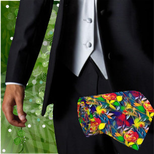 Colourful Tropical Flowers Floral Artistic Neck Ti Tie