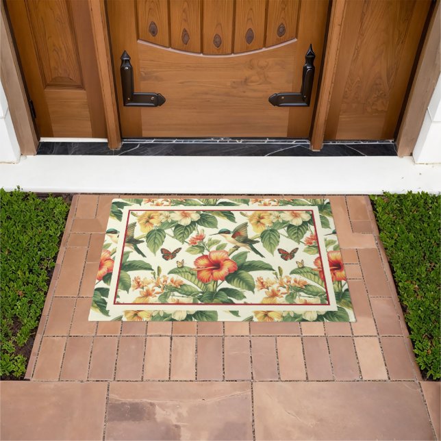 Colourful Tropical Flowers Hummingbird Doormat (Outdoor)