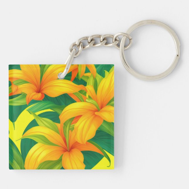 Colourful Tropical Flowers  Keychain (Back)
