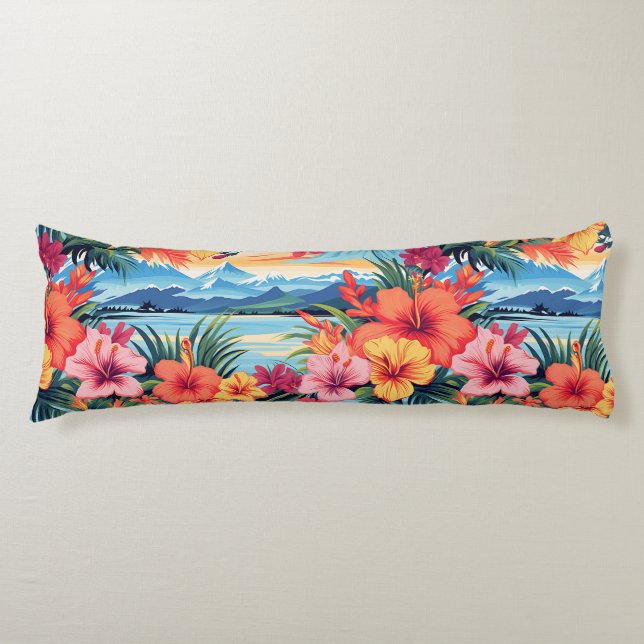 Colourful Tropical Flowers & Landscape Body Pillow (Front)