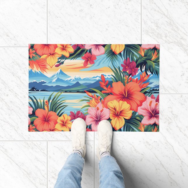 Colourful Tropical Flowers & Landscape Doormat (Indoor)