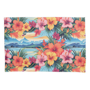 Colourful Tropical Flowers & Landscape Pillowcase