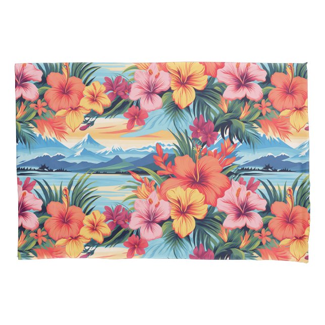Colourful Tropical Flowers & Landscape Pillowcase (Front)