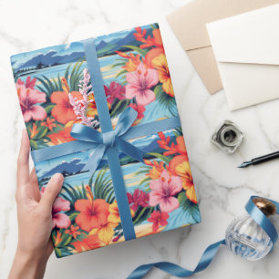 Colourful Tropical Flowers & Landscape Wrapping Paper