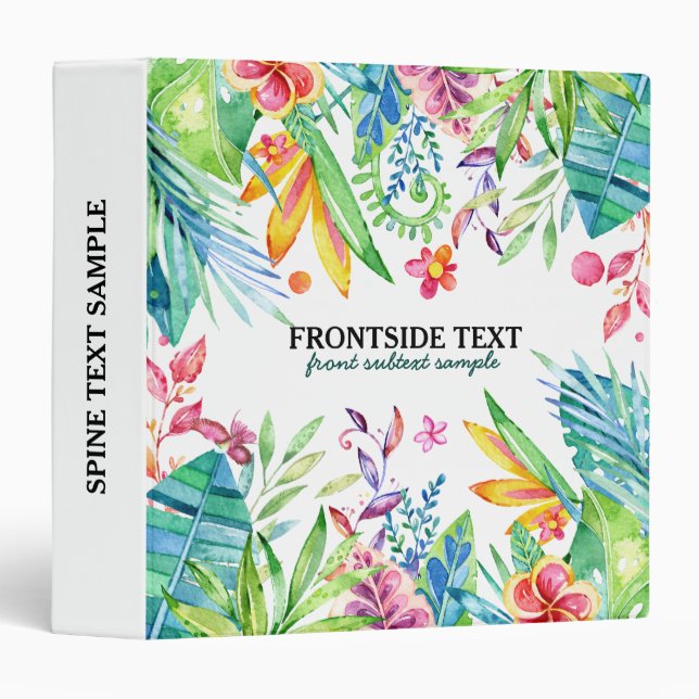 Colourful Tropical Flowers & Leafs Design Binder (Front/Spine)
