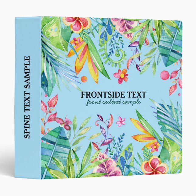 Colourful Tropical Flowers & Leafs on light blue Binder (Front/Spine)