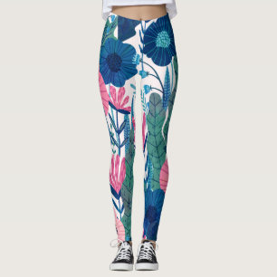 Colourful tropical flowers & leaves collage leggings