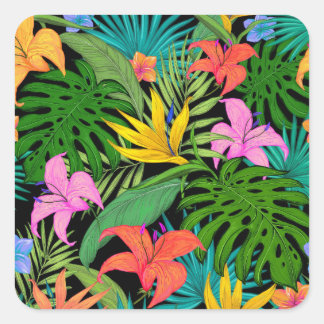 Colourful Tropical Flowers Leaves Pattern Stickers