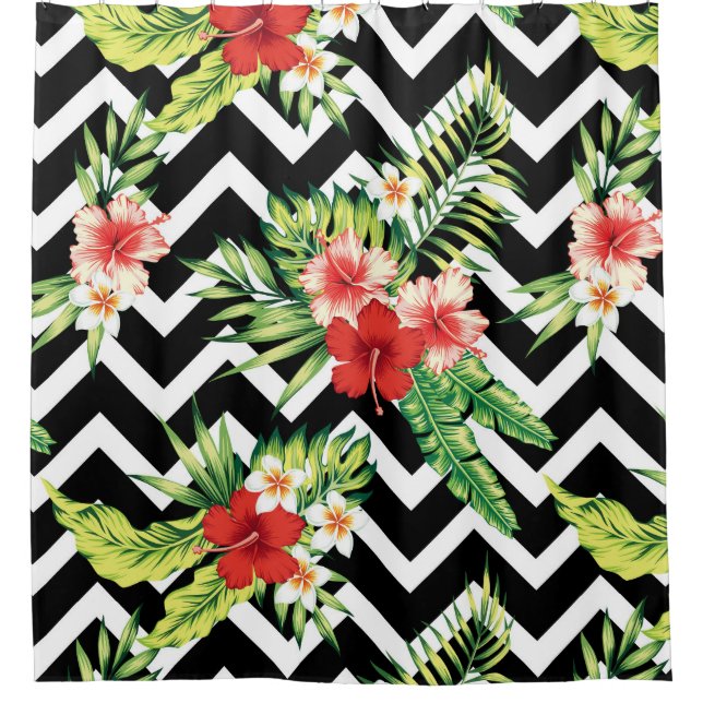 Colourful Tropical Flowers Modern Chevron Pattern (Front)