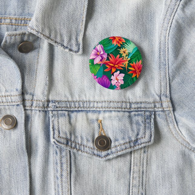 Colourful Tropical Flowers Pattern  2 Inch Round Button (In Situ)