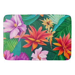 Colourful Tropical Flowers Pattern  Bath Mat