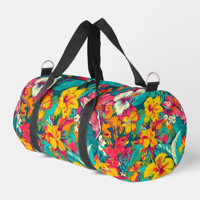 Colourful tropical flowers pattern duffle bag (Left Corner)