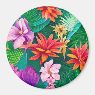 Colourful Tropical Flowers Pattern  Magnet