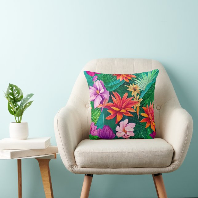 Colourful Tropical Flowers Pattern Throw Pillow (Chair)