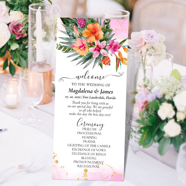 Colourful Tropical Flowers Pink Orange Wedding Program (Creator Uploaded)
