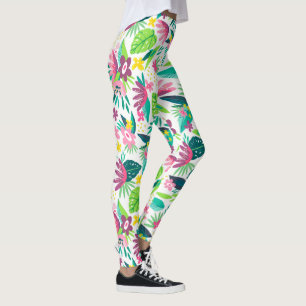 Colourful Tropical Flowers Seamless Pattern Leggings