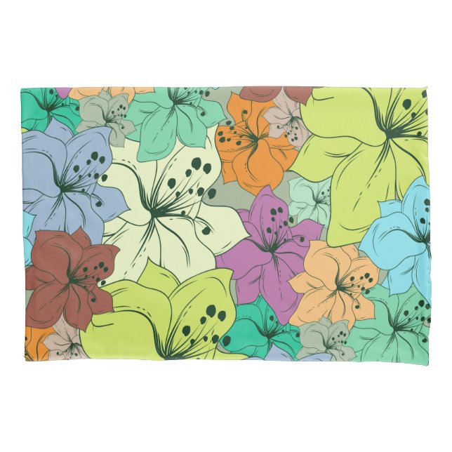Colourful Tropical Flowers Seamless Pattern Pillowcase (Front)