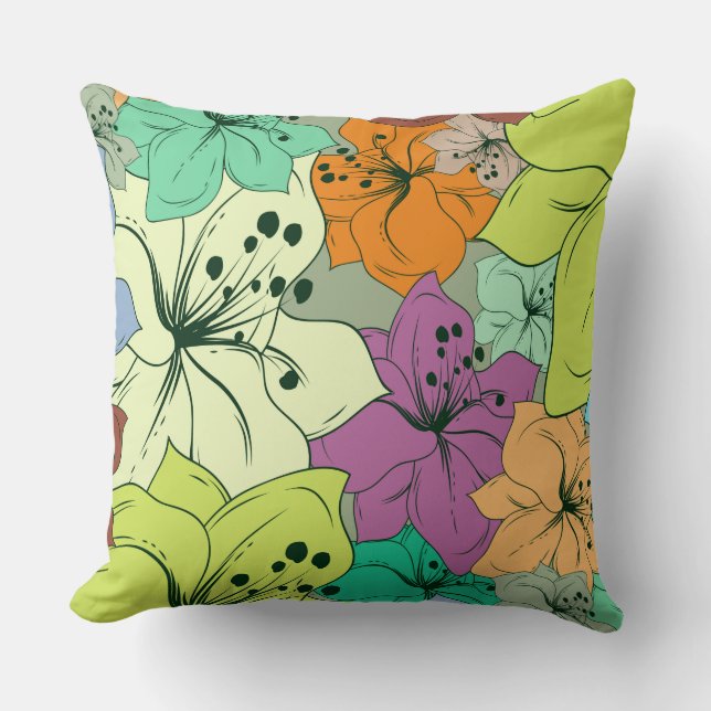 Colourful Tropical Flowers Throw Pillow (Front)
