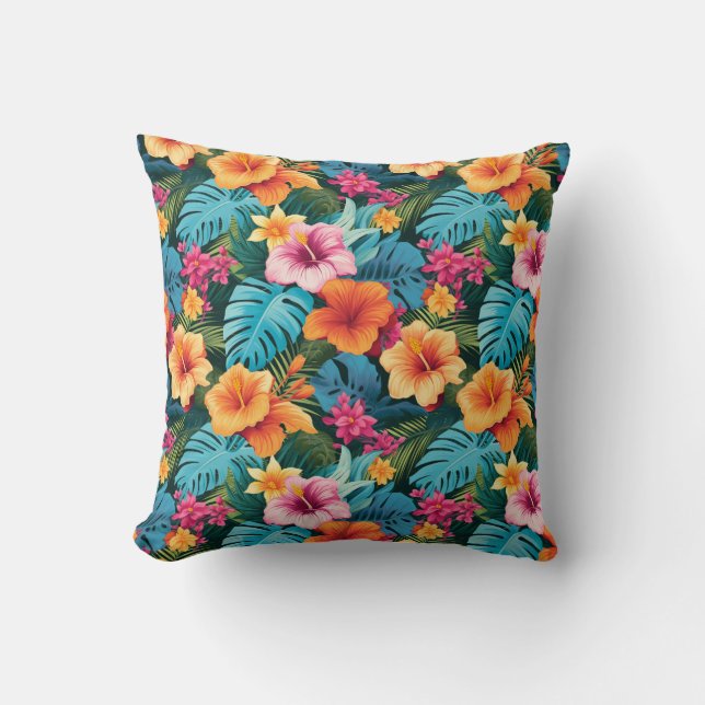 Colourful Tropical Foliage Pattern Throw Pillow (Front)