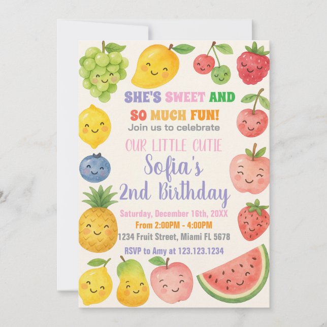 Colourful Tropical Fruit Birthday Invitation (Front)