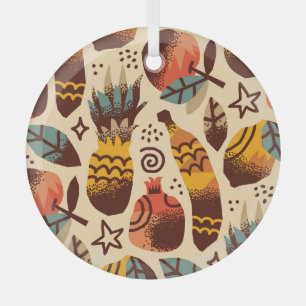 Colourful Tropical Fruit Mix Pattern Glass Ornament