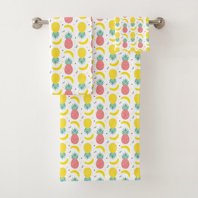 Colourful Tropical Fruit Pattern Bath Towel Set (Insitu)