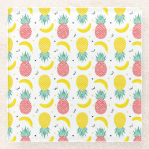 Colourful Tropical Fruit Pattern Glass Coaster