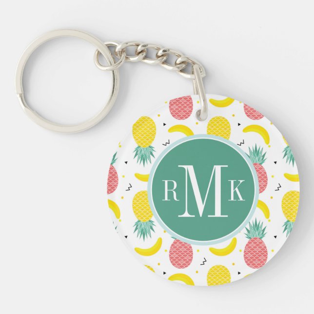 Colourful Tropical Fruit Pattern Keychain (Front)