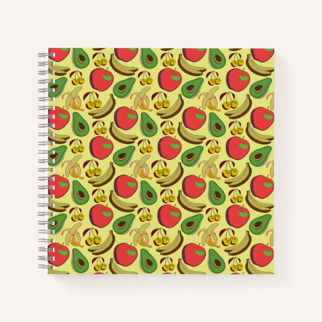 Colourful tropical fruit seamless pattern notebook (Front)
